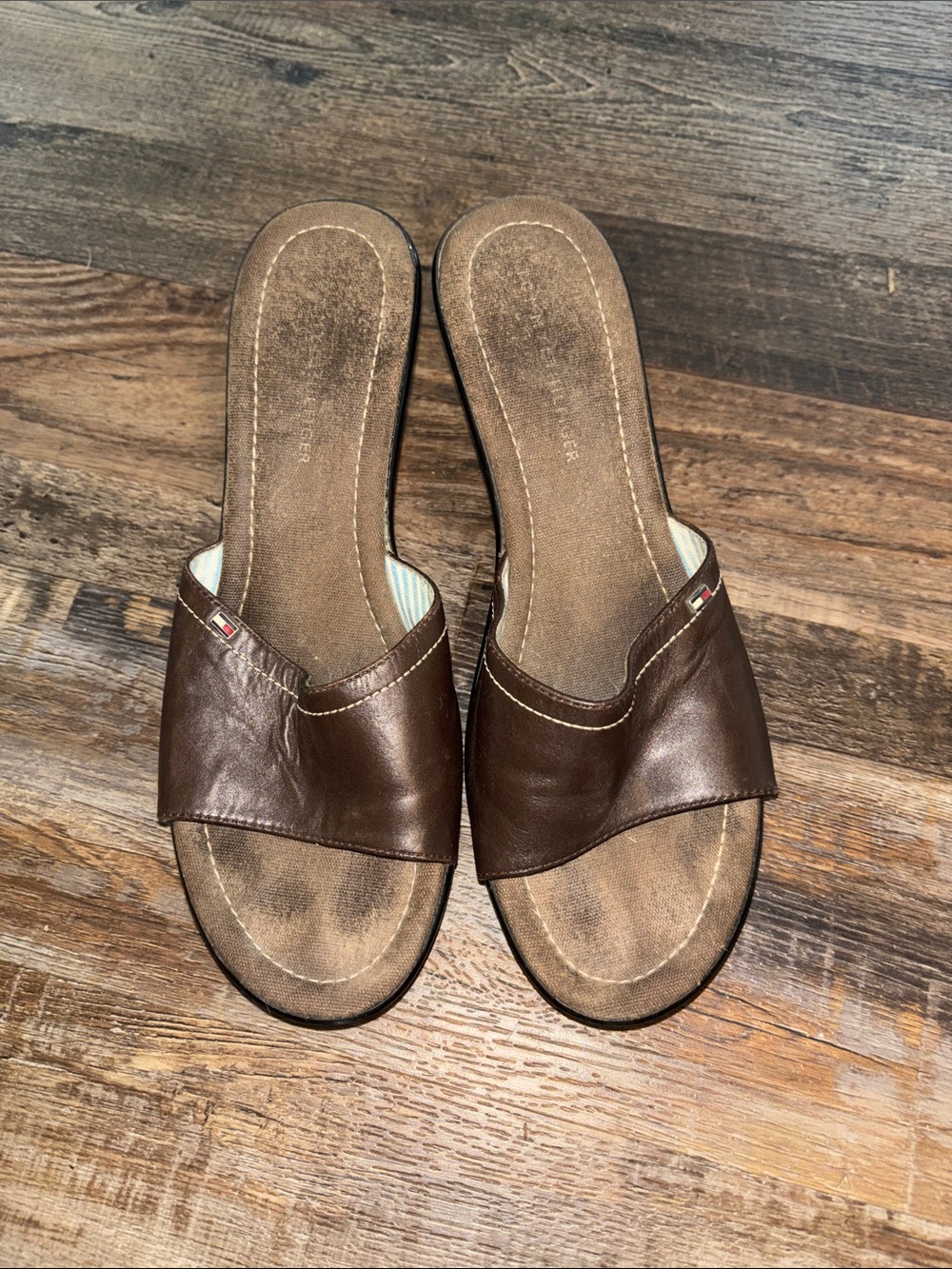 Tommy Hilfiger Dark Brown Leather Slip-On Mules